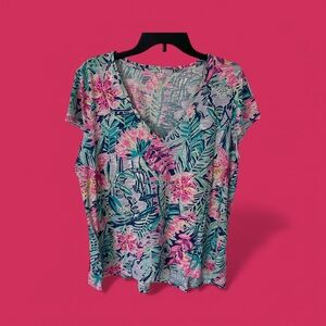 Lilly Pulitzer Tropical Floral Blouse - Pink and Green